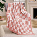 Joiedomi Throw Blanket for Couch, Pink White Checkered Knitted Blankets Gifts for Women Mom Girls, Cozy Cute Soft Throw Home Room Decor Aesthetic Women Mothers Birthday Gifts 50x60 Inches