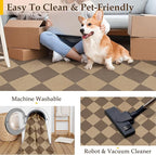 4x6 Checkered Easy Jute Area Rug for Living Room Checkerboard Washable Indoor Outdoor Carpet Farmhouse Patio Office Mat Geometric Non Slip Brown Carpet for Dorm Backyard Dining Room