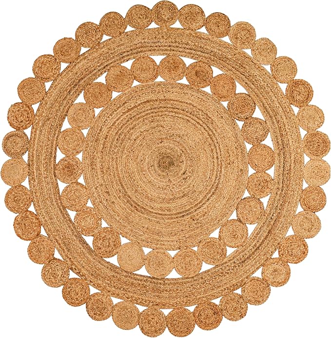 Hand Woven Braided Jute Rug - 4' Round - Reversible Farmhouse Dining Room Rug, Living Room, Bedroom, Kitchen - Natural Decorative Floor Circle Boho Entry Area Rugs - 4 Foot Round Rug
