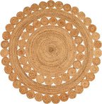 Hand Woven Braided Jute Rug - 4' Round - Reversible Farmhouse Dining Room Rug, Living Room, Bedroom, Kitchen - Natural Decorative Floor Circle Boho Entry Area Rugs - 4 Foot Round Rug