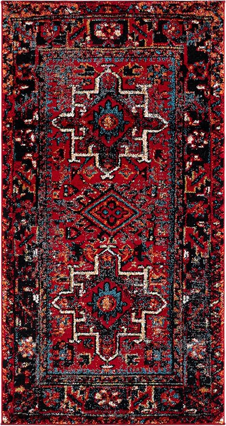 SAFAVIEH Vintage Hamadan Collection Accent Rug - 2'7" x 5', Red & Multi, Traditional Persian Design, Non-Shedding & Easy to Clean, Ideal for Front Door, Kitchen, Entryway, Foyer (VTH211A)
