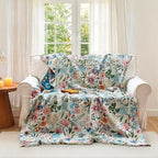 Boho Throw Blanket - 100% Cotton Ultra Soft Muslin Blanket, 50"x60" Lightweight Floral Framhouse Bedding Spring Blanket for Bed, All Season Blue Bohemian Bedroom Home Decor Quilt