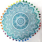 INDIAN CRAFT CASTLE ICC Mandala Barmeri Large Floor Pillow Cover Cushion Meditation Seating Ottoman Throw Cover Hippie Decorative Zipped Bohemian Pouf Ottoman Cases Green Ombre 18" Round