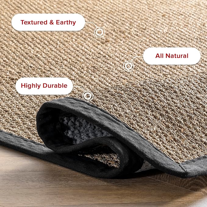 Nuloom Elijah Black/Natural, 8' x 10', Basketweave, Seagrass, Soft and Textured, High Traffic, Stain Resistant, Easy Clean, Durable Area Rug for Bedroom, Living Room, Dining, Den, Foyer, Entryway