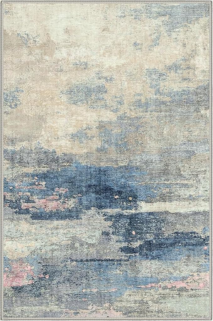 GENIMO 2X3 Washable Modern Doormat, Non-Slip Low Pile Chenille Area Rug, Small Entry Mat for Entrance Hallway Kitchen Bathroom, Dusk Tide