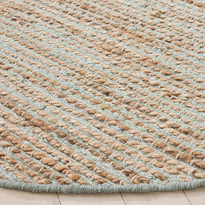 SAFAVIEH Cape Cod Collection Area Rug - 6' Round, Turquoise & Natural, Handmade Jute & Cotton, Ideal for Living Room, Bedroom, Dining Space (CAP236K)