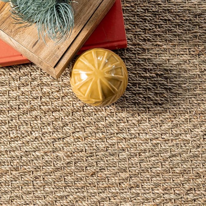 Nuloom Elijah Beige/Natural, 5' x 8' Oval, Basketweave, Seagrass, Soft and Textured, High Traffic, Stain Resistant, Easy Clean, Durable Area Rug for Bedroom, Living Room, Dining, Den, Foyer, Entryway