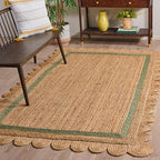 SAFAVIEH Area Rug 5x8 - Natural Fiber Collection - Natural & Light Green, Handmade Jute, Ideal for Living Room, Bedroom, Dining Space (NF896W)