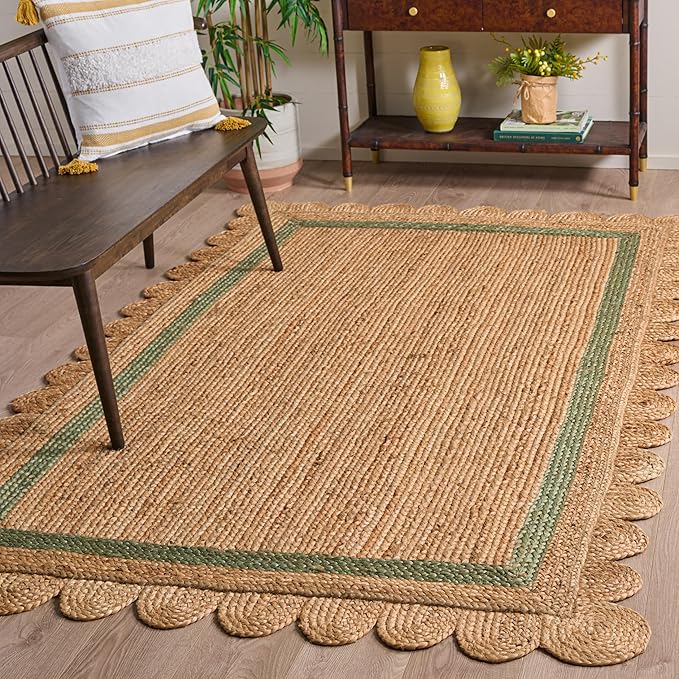 SAFAVIEH Area Rug 5x8 - Natural Fiber Collection - Natural & Light Green, Handmade Jute, Ideal for Living Room, Bedroom, Dining Space (NF896W)
