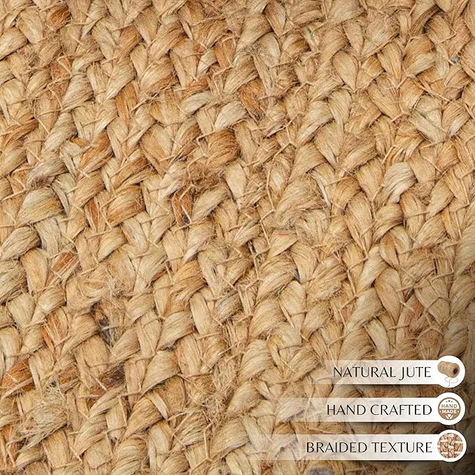 Ramanta Home Jute Braided Rug 6 Ft Round – Large Natural Farmhouse Area Rug, Handwoven Reversible Carpet for Living & Dinning Room, Bedroom, Kitchen, Nursery, Entryway – Boho Coastal Neutral Floor Mat