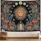 Accnicc Boho Sun and Moon Tapestry Hippie Mushroom Floral Wall Tapestry for Bedroom Aesthetic Vintage Plant Celestial Spiritual Large Tapestries Wall Hanging for Dorm Living Room Decor 80 x 60 Inch