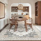 GENIMO 10x14 Area Rugs for Living Room, Machine Washable Non Slip Vintage Rugs, Low Pile Lightweight Chenille Print Rug for Bedroom, Dining Room, Home Office, Heathered Grey