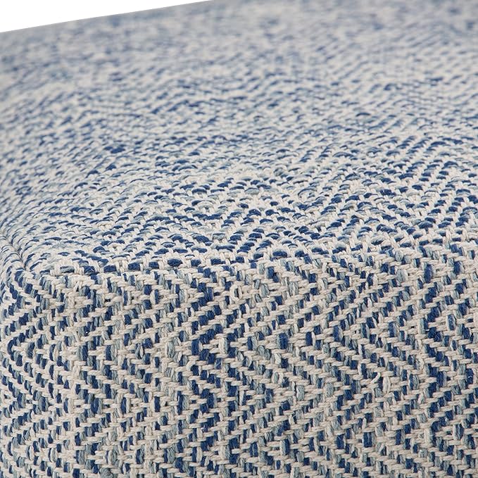 SIMPLIHOME Nate Square Pouf - 20 inch Wide Upholstered Handwoven Cotton Ottoman in Patterned Denim Melange, Boho Footstool or Extra Seating for Living Room with Artisanal Texture, Assembled