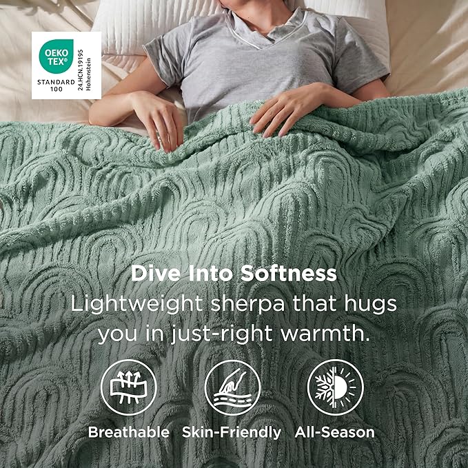Bedsure GentleSoft Fleece Blanket Queen Size for Bed - Super Soft & Cozy, Fluffy Blankets for Women & Girls, Ideal for Sofa & Couch, Sage Green, 90x90 Inches