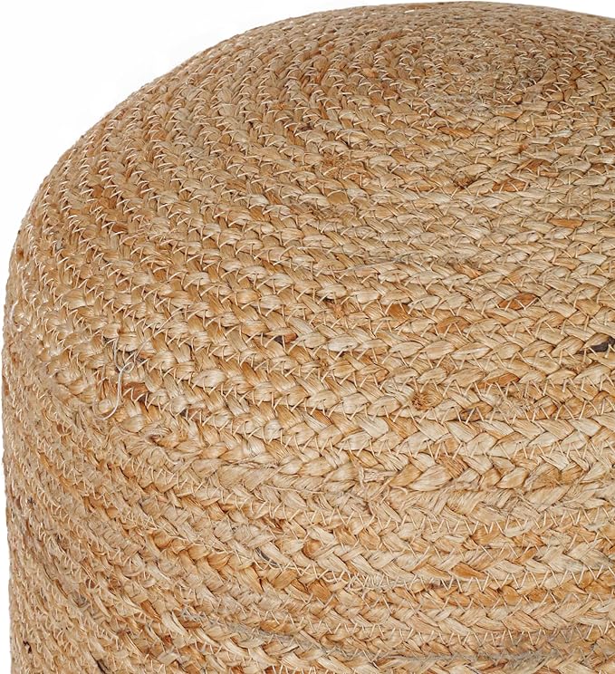 Palisa Ottoman Jute Pouf Handmade Knitted Poof Bean Bag Filling | Boho Pouffe for Living Room & Bedroom | Foot Rest Poufs for Office Home Decor (Natural, 16" D x 16" W x 18" H)