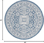 Rugs.com Outdoor Aztec Collection Rug – 4 Ft Round Blue Flatweave Rug Perfect for Kitchens, Dining Rooms