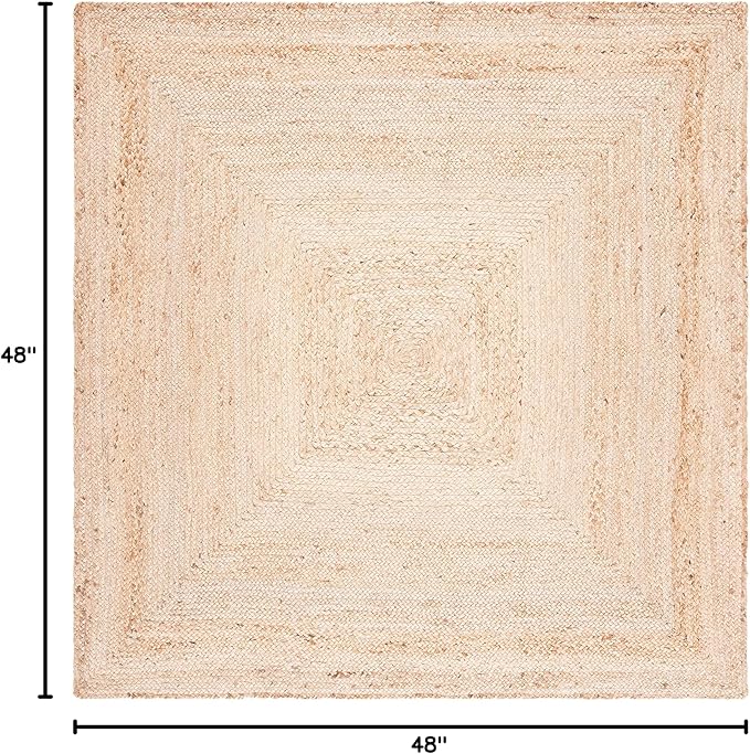 SAFAVIEH Area Rug 4' Square - Cape Cod Collection- Natural Brown, Handmade Braided Flat Weave Jute (CAP252A)