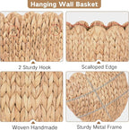 Wicker wall Basket, Scalloped Wall Basket Natural Water Hyacinth, Hanging Baskets for Organizing and Decor, Woven Storage Baskets for Door Mounted Entryway Flower Mail Plant Nursery