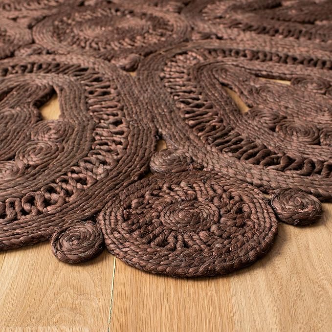 SAFAVIEH Area Rug 5' Round - Natural Fiber Collection - Rust, Handmade Jute, Decorative Boho Floral Design (NF360T)