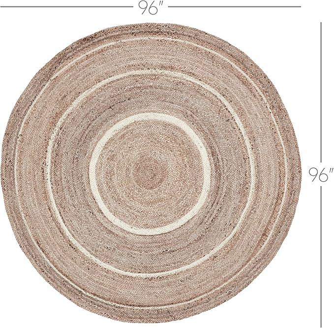 VHC Brands Jute Rug with Pad, Natural & Crème, 8 Feet Round