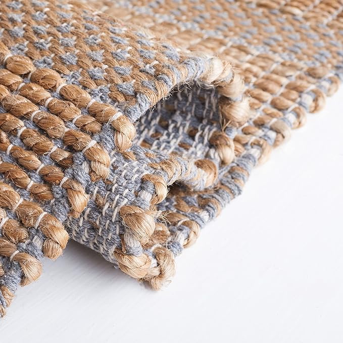 SAFAVIEH Natural Fiber Collection Area Rug - 6'6" Square, Grey & Natural, Handmade Boho Farmhouse Rustic Jute & Cotton Jute, Ideal for High Traffic Areas in Living Room, Bedroom (NFB654F)