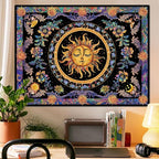 Accnicc Sun and Moon Tapestry Psychedelic Floral Plant Tapestries for Bedroom Aesthetic Hippie Boho Flower Tapestry Wall Hanging for Dorm Living Room (90'' × 68'')