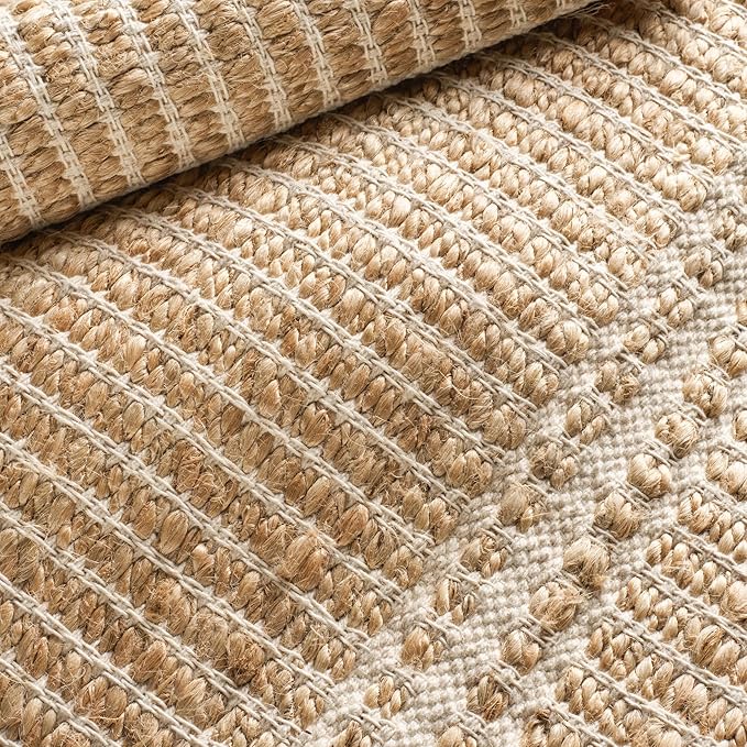 Dash and Albert Arbor Jute Area Rug - 8.5 X 11.5 Ivory Stripe Handwoven Accent Rug - Durable, Eco-Friendly, High Traffic Area Kitchen, Hallway, Bedroom - Premium Luxury Hotel Quality Soft Breathable
