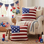 AVOIN colorlife 4th of July Patriotic Striped Star Flag Embroidered Throw Pillow Cover, 18 x 18 Inch Independence Day Decor Tufted Patterned Linen Cushion Case for Sofa Couch