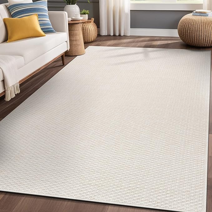 Easy Jute Rugs 8x10 White Color Living Room Indoor Outdoor Area Rug for Patio Farmhouse and Kitchen Rug High Traffic Easy to Clean Washable Solid Boho Woven Design Outside Carpet (8 x 10)