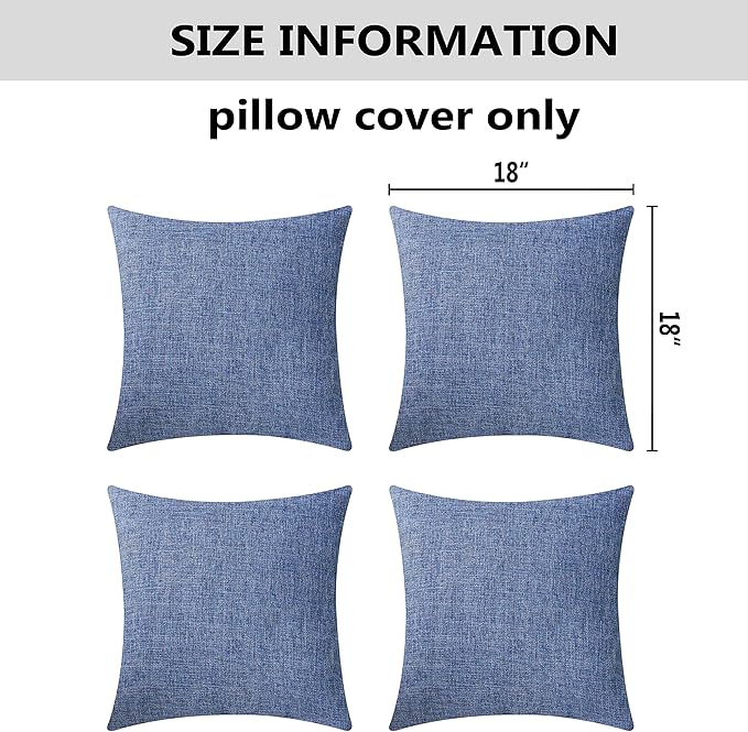 Home Brilliant Throw Pillows for Couch Set of 4 Lined Linen Decorative Pillow Covers Indigo for Bench Sofa, 18x18 inch, Navy Blue