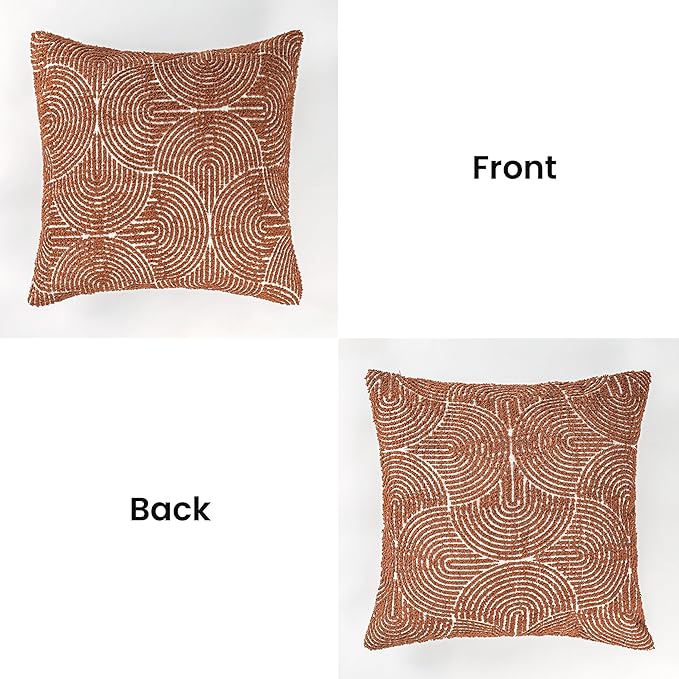 AELS Boho Decorative Textured Throw Pillow Covers 20x20, Organic Modern Mid Century Rainbow Tufted Pillow Case, Farmhouse Rustic Geometric Woven Cushion Case for Bed Couch Sofa, Burnt Orange