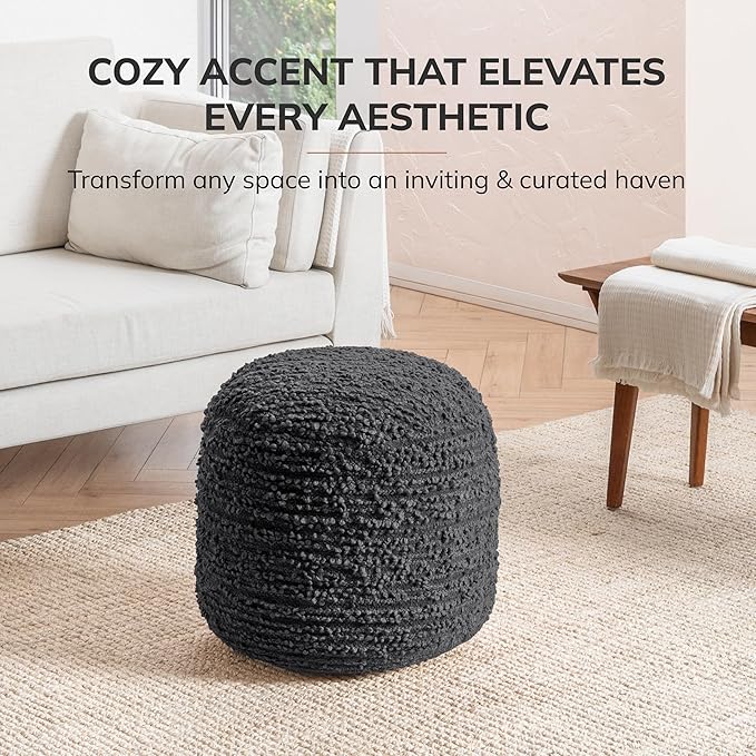 Anji Mountain Pouf Ottoman Foot Rest, Handmade Ottoman Pouf, Comfortable Foot Stool, Decorative Floor Seating for Living Room Decor, Bedroom & Home Décor Accent - Midnight Curl