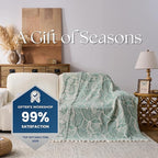 DOWN HOME Chenille Cotton Throw Blanket for Couch, Lightweight Boho Blanket for Bed Sofa Chair Living Room Outdoor Soft Woven Decorative Blanket with Tassel Gift Green Leaves 55"x60"
