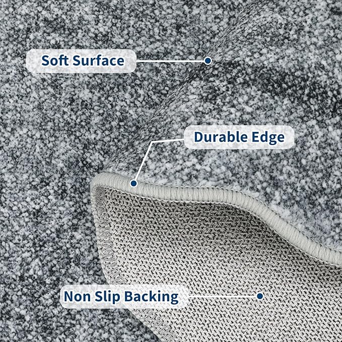 GarveeHome Scalloped Washable Area Rug 8 x 10 Rug for Living Room Modern Grey Rug Non Slip Throw Rugs Distressed Large Bedroom Area Rug Stain Resistant Carpet for Dining Room Nursery 8 ft x10 ft Grey