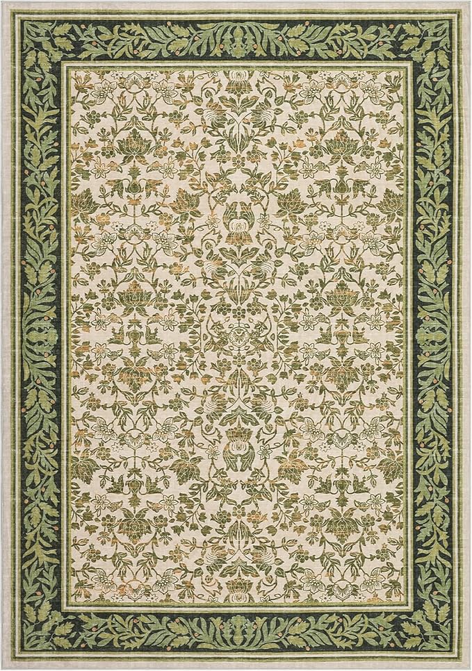 GarveeHome 8x10 Washable Area Rugs for Living Room, Boho Vintage Large Rug for Bedroom Soft Non Slip Low Pile Indoor Stain Resistance Throw Carpet for Dining Room Office Light Green