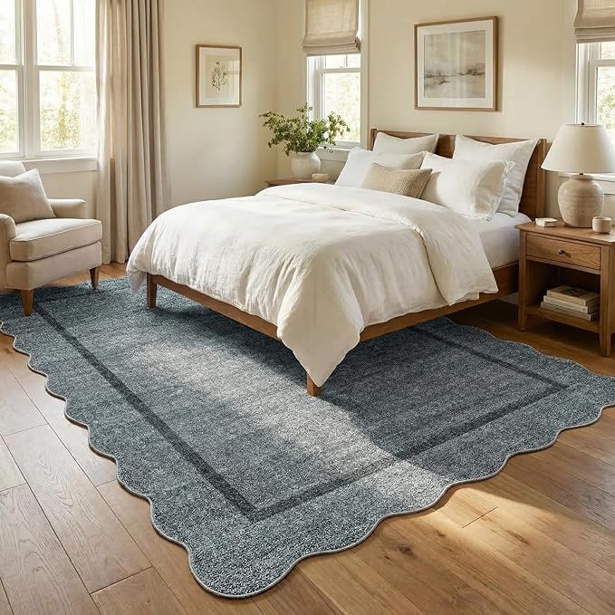 GarveeHome Scalloped Washable Area Rug 8 x 10 Rug for Living Room Modern Grey Rug Non Slip Throw Rugs Distressed Large Bedroom Area Rug Stain Resistant Carpet for Dining Room Nursery 8 ft x10 ft Grey