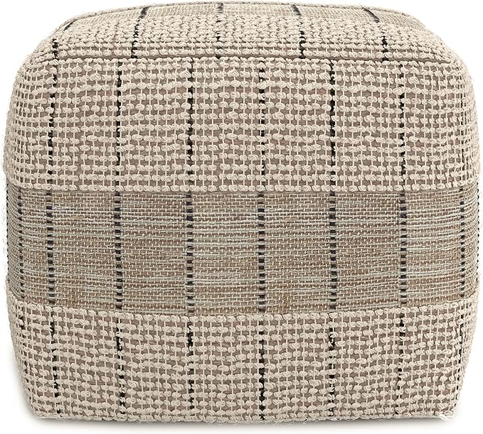 SIMPLIHOME Elmer Square Pouf - 18 inch Wide Handwoven Jute and Cotton Ottoman in Natural and Grey, Contemporary Footstool or Extra Seating for Living Room, Bedroom, or Kids Room, Assembled
