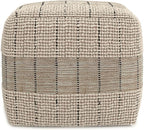 SIMPLIHOME Elmer Square Pouf - 18 inch Wide Handwoven Jute and Cotton Ottoman in Natural and Grey, Contemporary Footstool or Extra Seating for Living Room, Bedroom, or Kids Room, Assembled
