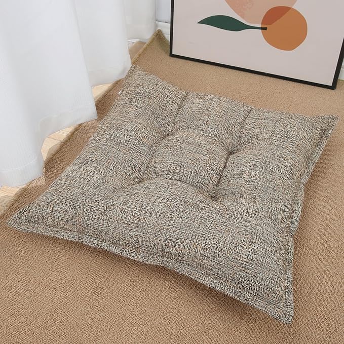 SINSOSSO Large Floor Pillow 22", Thickened Bite-Size Memory Foam Square Non-Slip Cushion for Office Back Support/Indoor Yoga/Chair Seat, Fashionable Color-blocked Fabric & Washable, Light Brown, 1 PCS