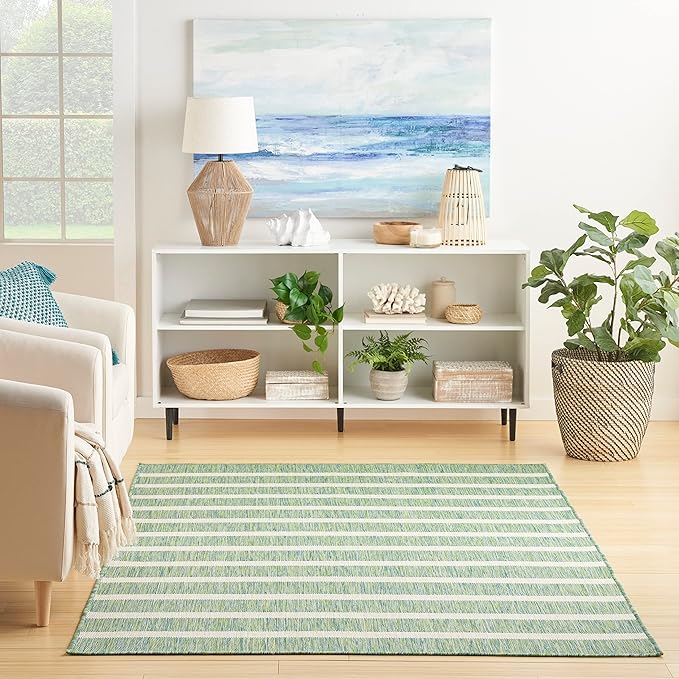 Nourison Home Positano Blue Green Ivory 7' x 10' Area Rug - Easy Clean, Non Shedding, Bed Room, Living Room, Dining Room, Kitchen (7' x 10')