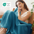 Bedsure 100% Cotton Muslin Throw Blanket Large 50x70 Inches - 4-Layer Breathable and Lightweight Thin Soft Summer Gauze Muslin Blankets for Adults, Teal, Boho Cotton Throw for Couch