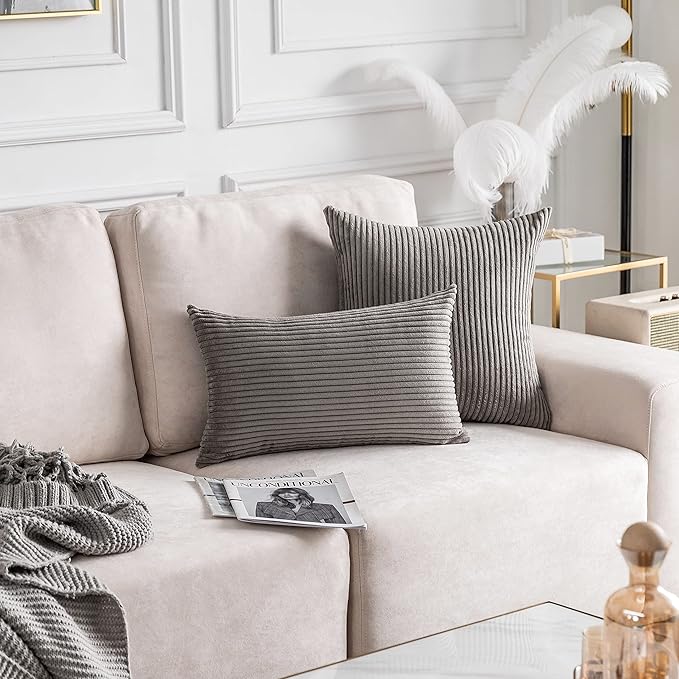 Home Brilliant 20 x 20 Pillow Covers Set of 2 Plush Corduroy Throw Pillow Covers Decorative for Couch Sofa Bed, 20x20 inch, Ash Grey