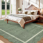 GarveeHome Scalloped Washable Rugs 9x12 Area Rug for Bedroom Modern Rug Non Slip Throw Rugs Large Living Room Rug Low Pile Soft Stain Resistant Carpet for Nursery Dining Room 9'x12' Greyish Green