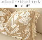 BlissBlush Jute Decorative Spring Accent Throw Pillow Cover 20X20, Neutral Floral Farmhouse Textured Pillowcase for Couch Sofa Living Room, Outdoor Lounge(Cover Only)