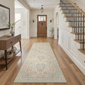 GENIMO Floral Washable Runner Rug 2’6”x8’, Non-Slip Long Hallway Carpet for Entryway, Kitchen, Indoor Floor Use, Vintage Boho Soft Thin Rug Décor, Beige Pink
