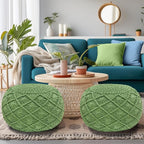 COTTON CRAFT Macrame Braided Pouf - Knitted Cotton Cord Comfortable Round Dori Pouf - Prefilled Ottoman Footrest Bean Bag - Stuffed Boho Moroccan Accent Seating - Nursery Bedroom Dorm - 20x14 - Green
