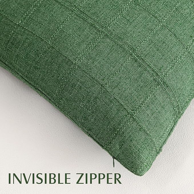 Foindtower Set of 2 Decorative Linen Check Throw Pillow Covers Neutral Farmhouse Vintage Cushion Covers Cozy Modern Boho Accent Home Decor for Sofa Chair Couch Bed Living Room,14×36 Inch,Forest Green