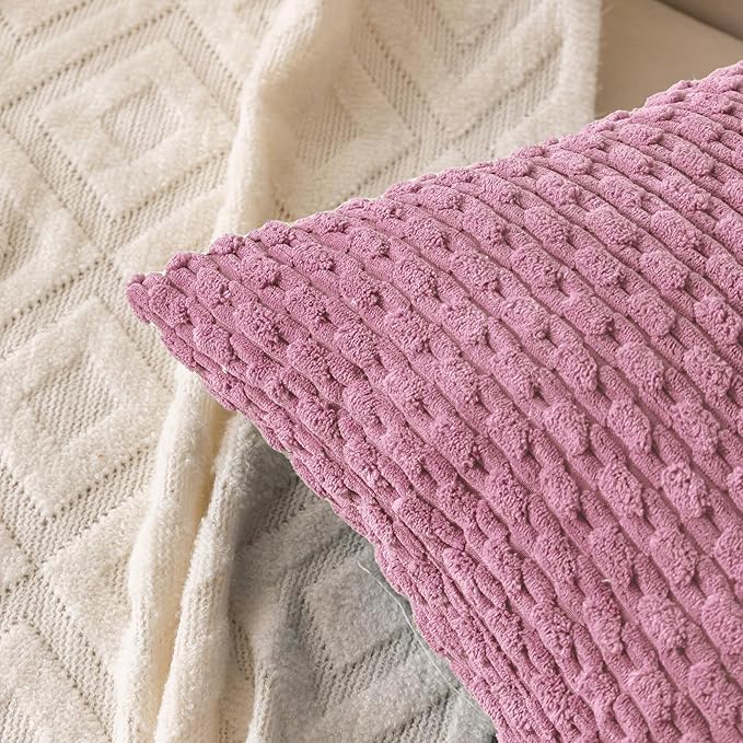 Set of 4 Pink Decorative Throw Pillow Covers 18x18 Inch Corduroy Pillow Covers for Bed Couch Sofa Living Room Soft Square Cushion Cases