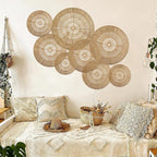 YIYA Set of 8 Boho Wall Decoration Jute Wall Decor Baskets Round Hand Woven Wicker Rattan Wall Art for Living Room Farmhouse Bedroom Nursery