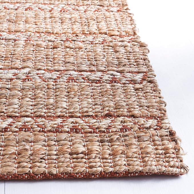 SAFAVIEH Natural Fiber Collection Area Rug - 7' Round, Rust & Natural, Flatweave Jute & Cotton, Ideal for The Entryway, Living Room, Foyer, Bedroom (NFB655P)